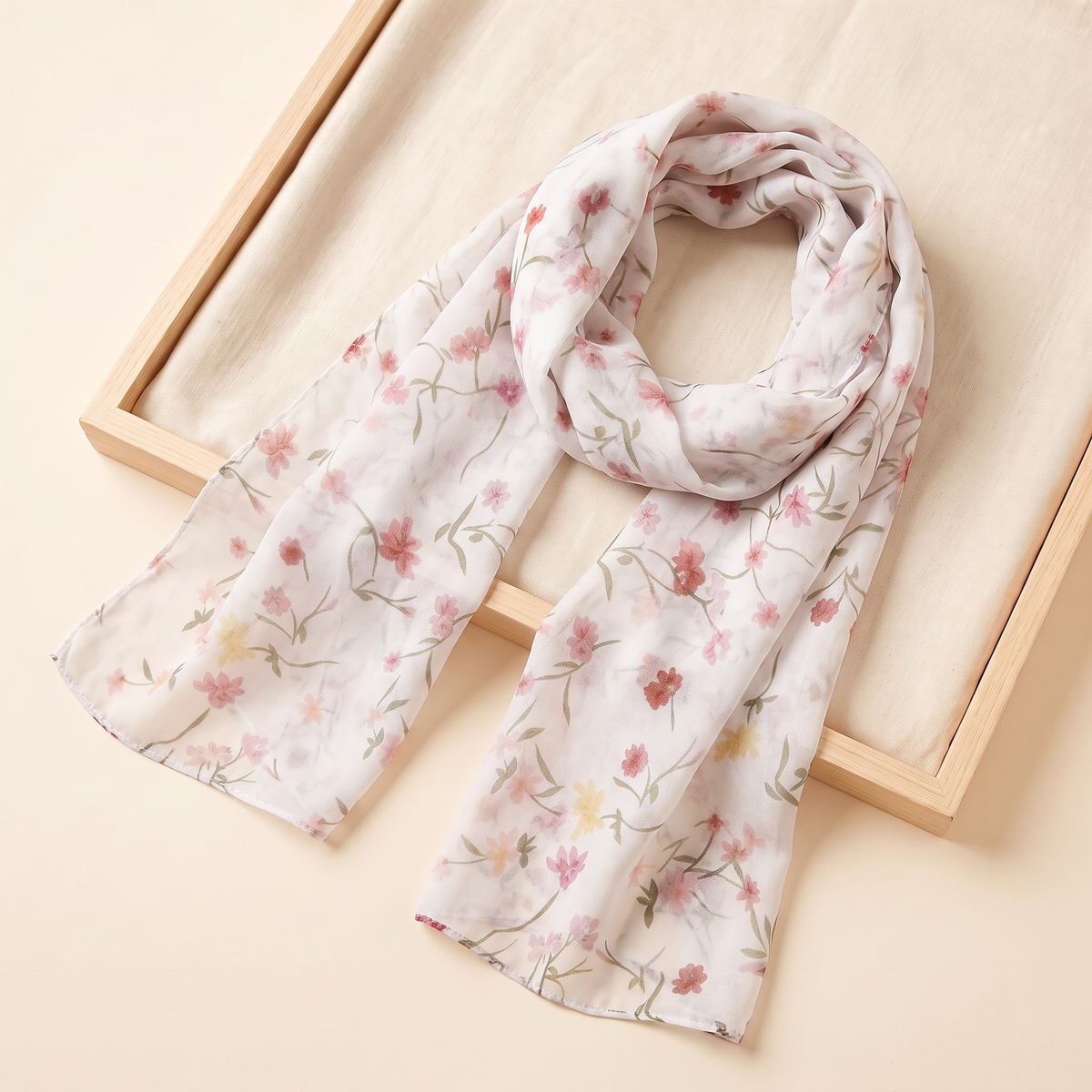 SITRĀ Double-Sided Ink Print Hijab — Ivory Meadow Floral