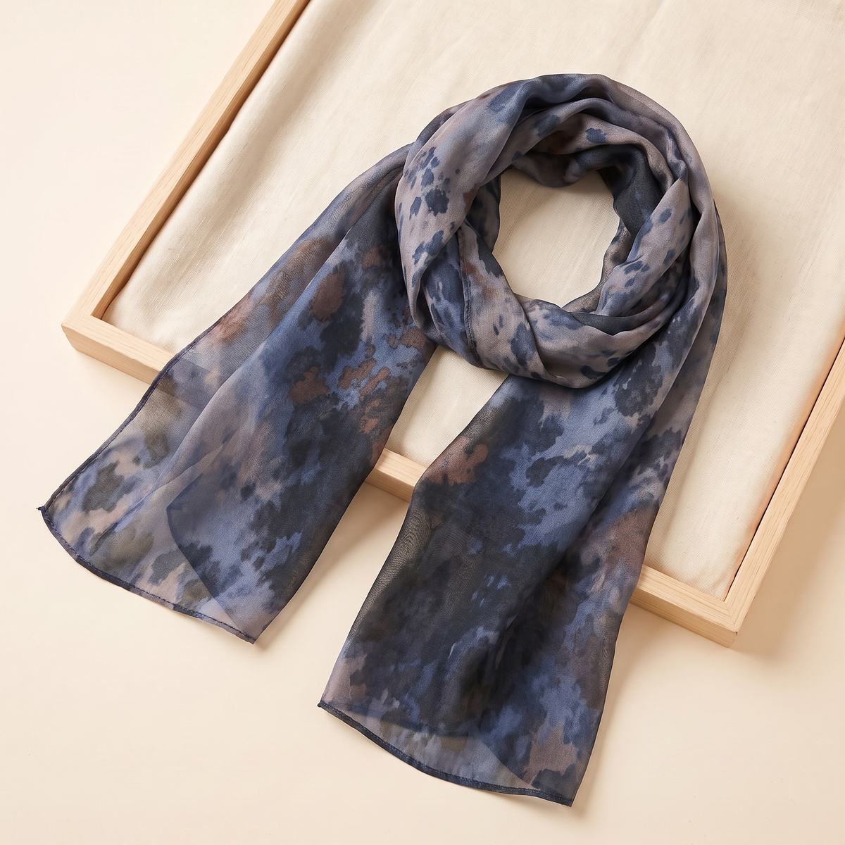 SITRĀ Double-Sided Ink Print Hijab — Navy Tie-Dye