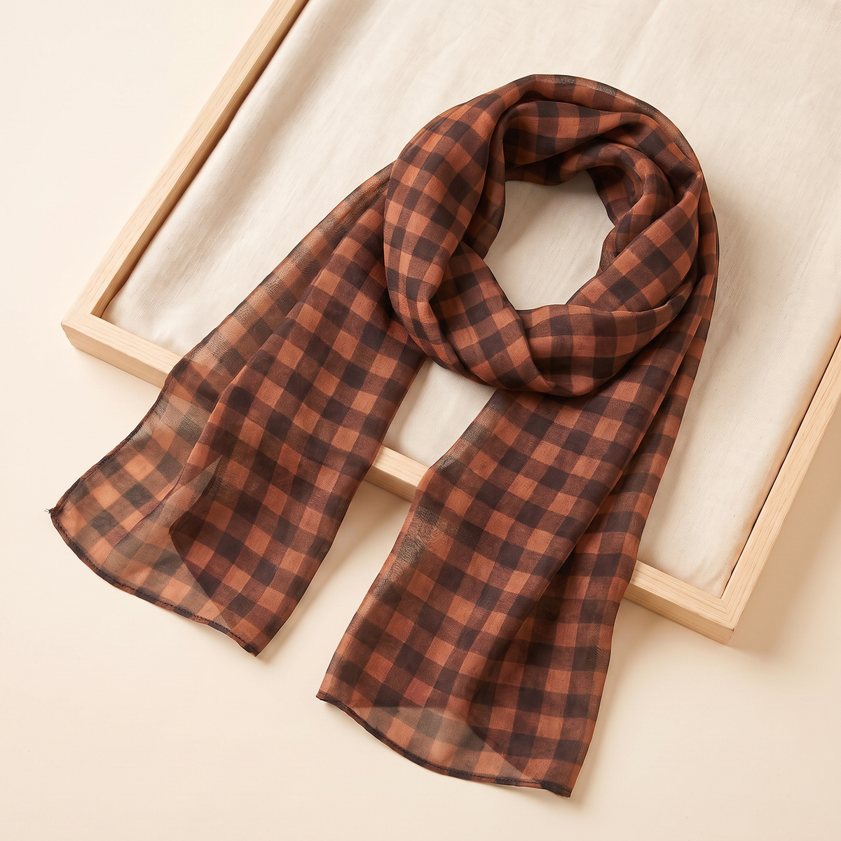 SITRĀ Double-Sided Ink Print Hijab — Rust Gingham