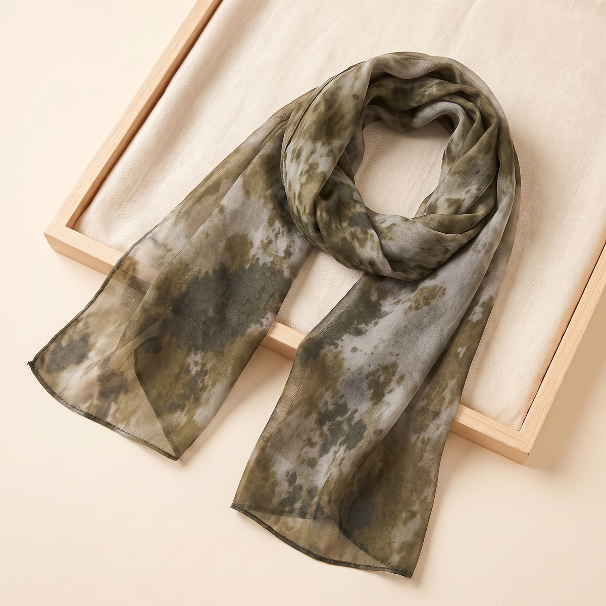 SITRĀ Double-Sided Ink Print Hijab — Olive Tie-Dye
