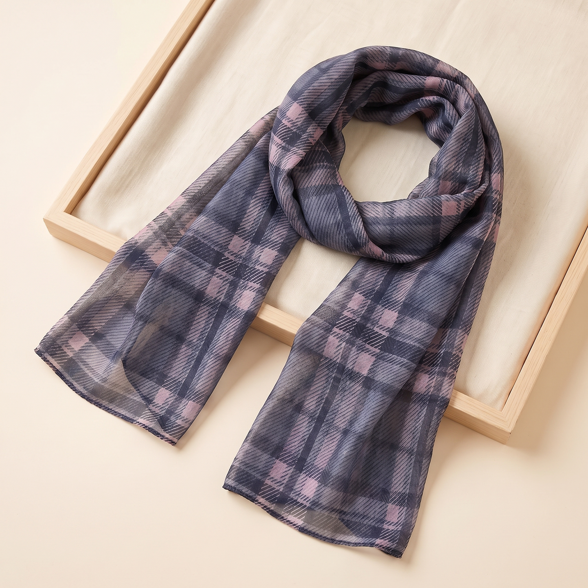 SITRĀ Double-Sided Ink Print Hijab — Navy Plaid