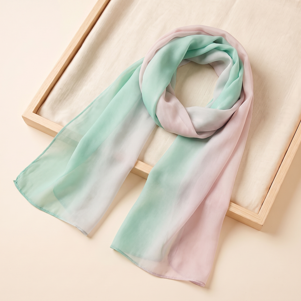 SITRĀ Double-Sided Ink Print Hijab — Mint to Blush Ombré
