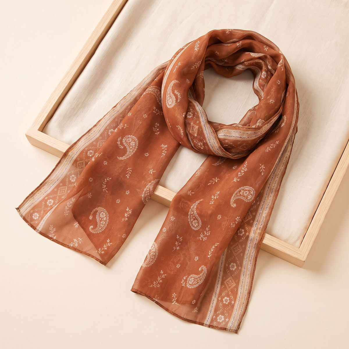 SITRĀ Double-Sided Ink Print Hijab — Terracotta Paisley