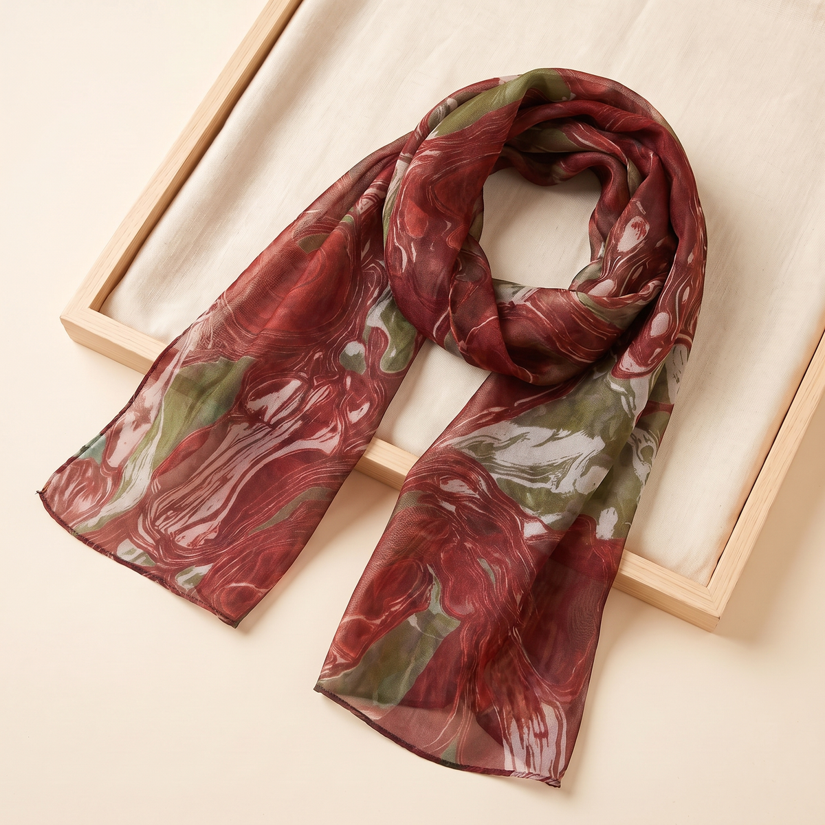 SITRĀ Double-Sided Ink Print Hijab — Crimson Marble