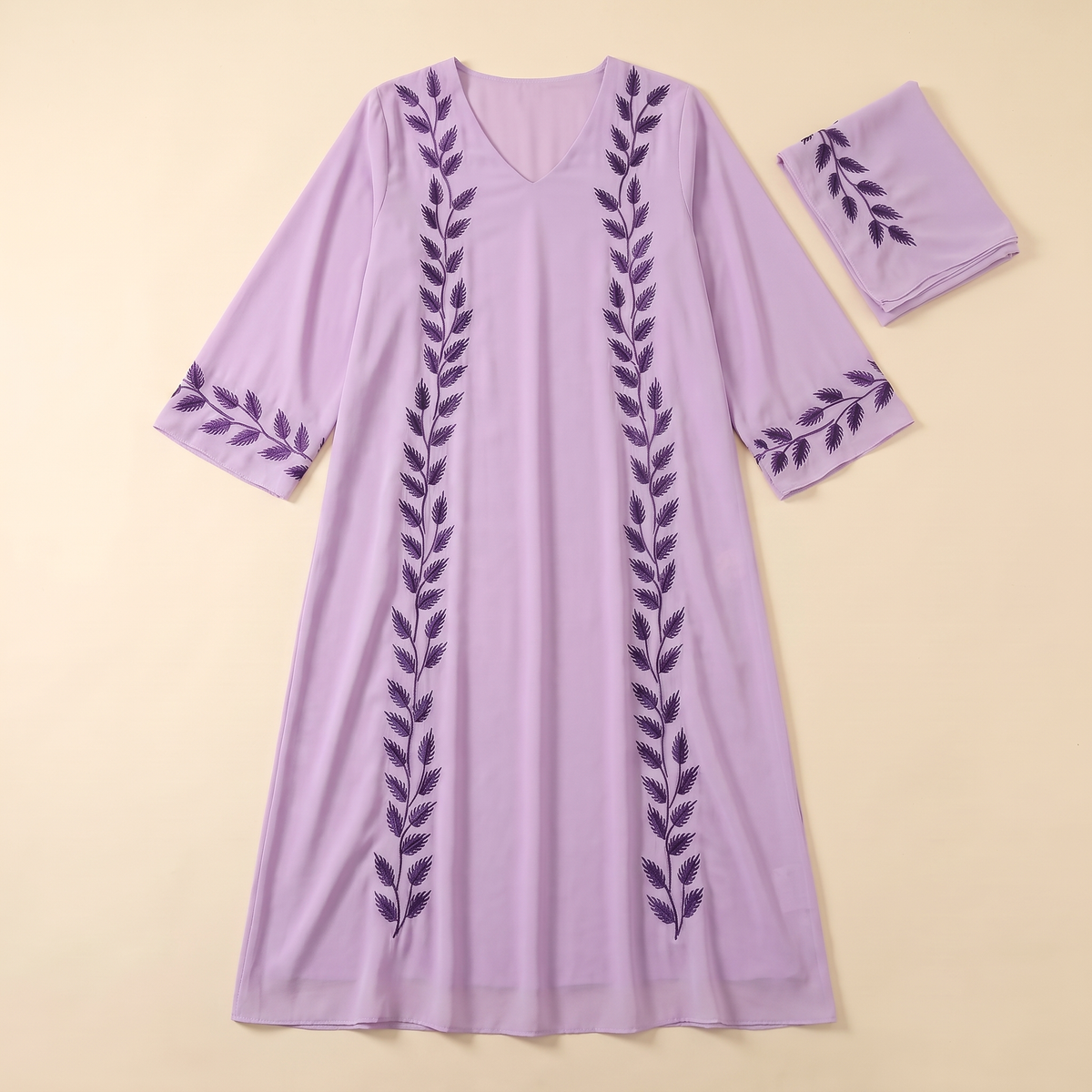 SITRĀ Amira Embroidered Abaya — Purple flat lay