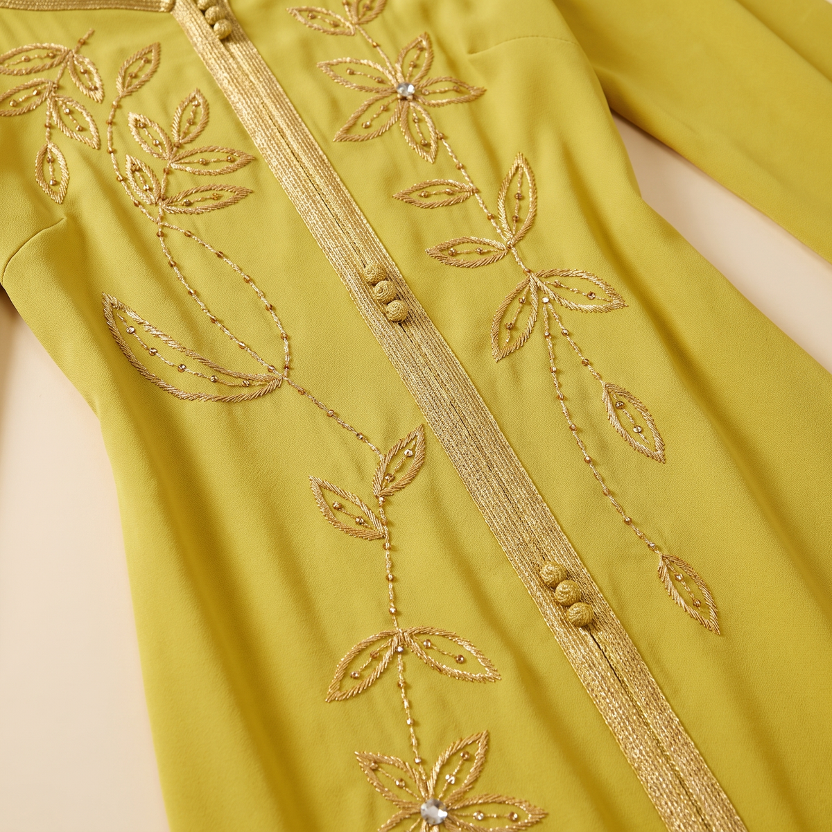 SITRĀ Ayla Lantern-Sleeve Open Abaya — embroidery detail