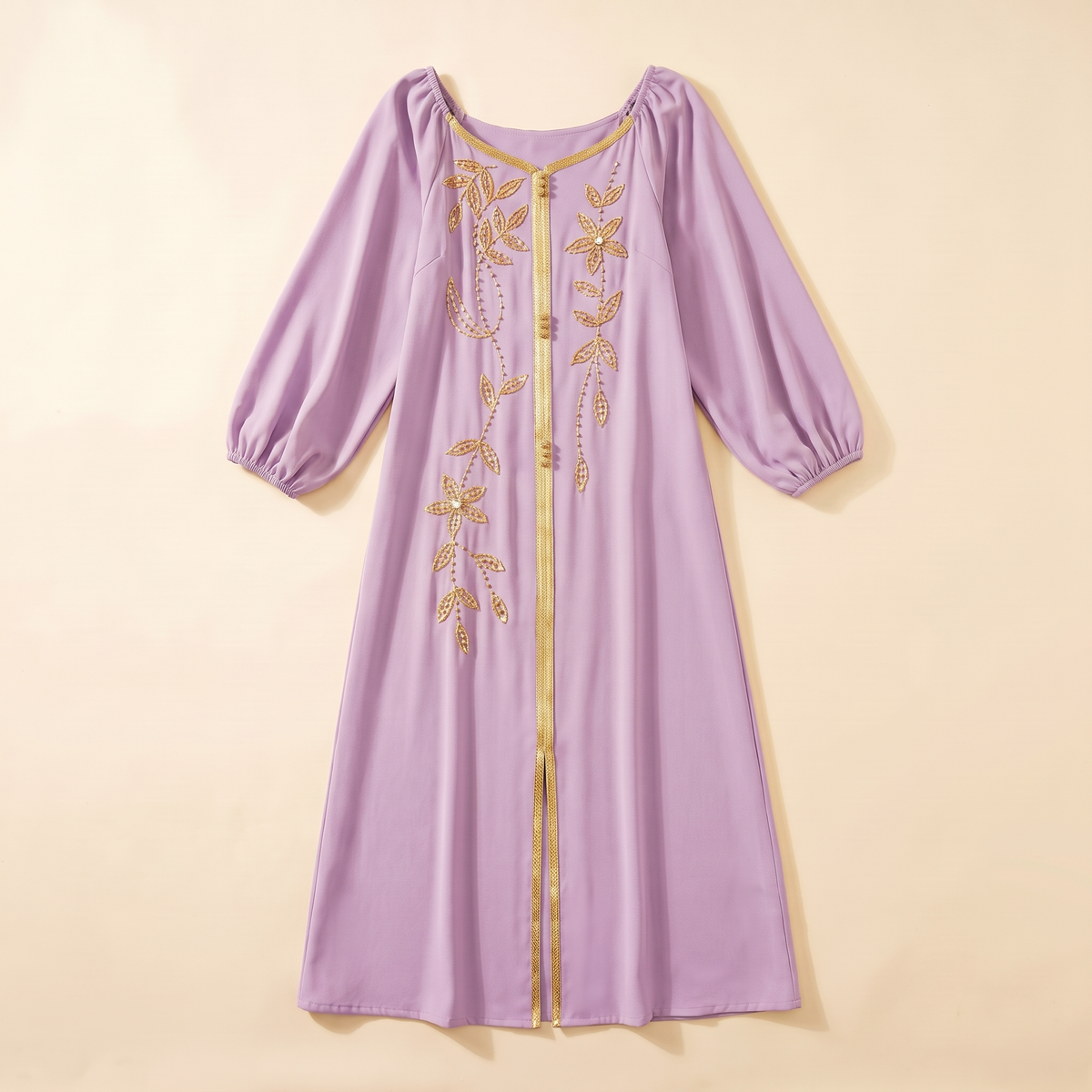 SITRĀ Ayla Lantern-Sleeve Open Abaya — Lilac flat lay
