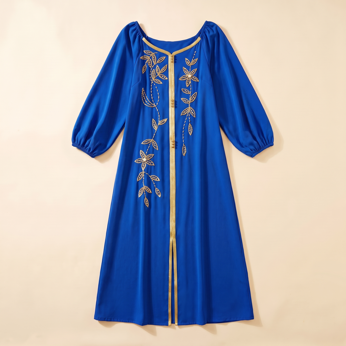 SITRĀ Ayla Lantern-Sleeve Open Abaya — Royal Blue flat lay