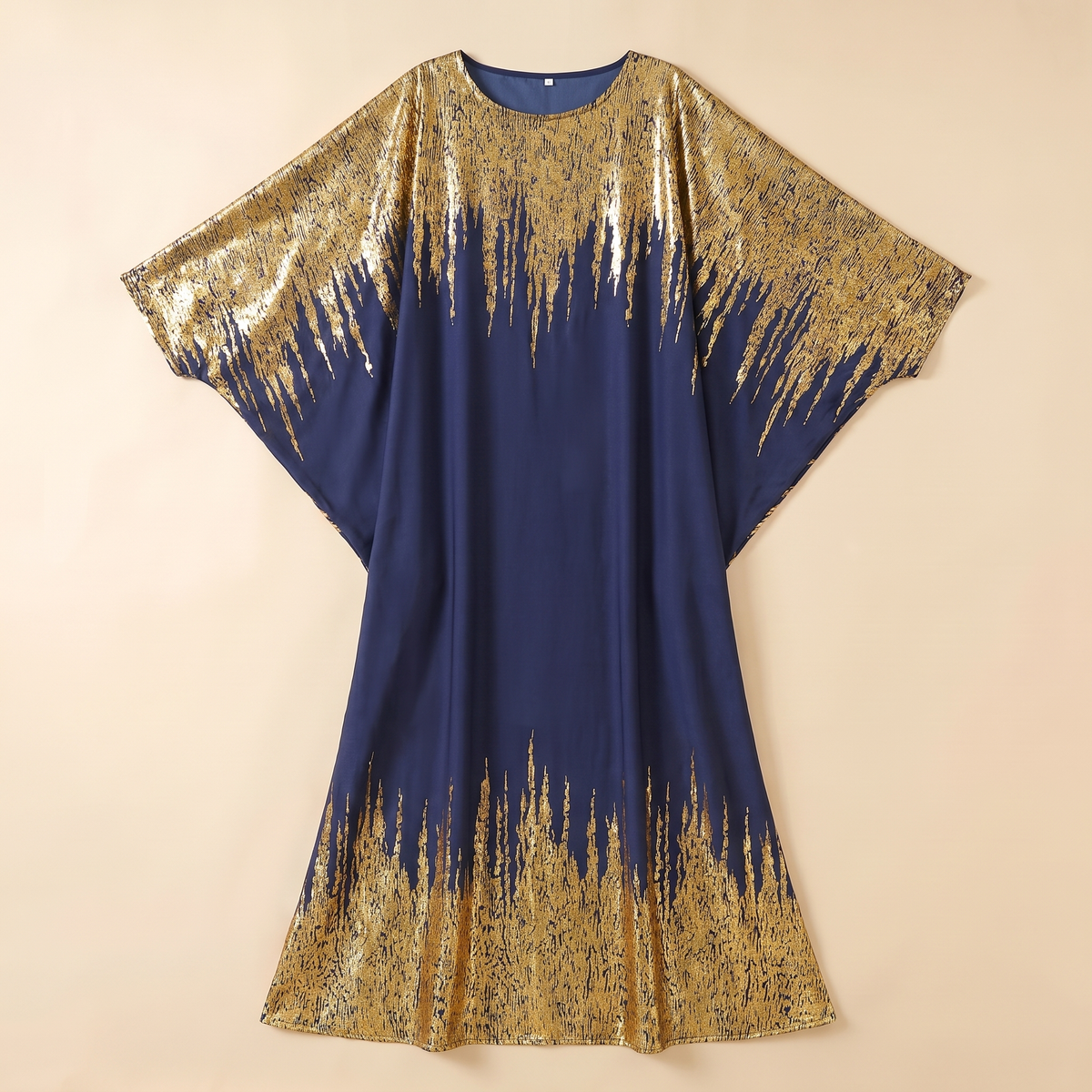 SITRĀ Batwing Sleeve Printed Maxi Abaya — Navy Gold Sequin flat lay