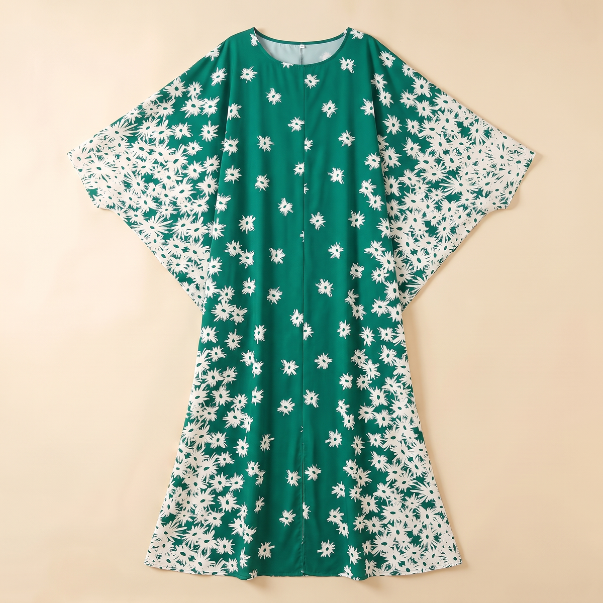 SITRĀ Batwing Sleeve Printed Maxi Abaya — Green Daisy flat lay