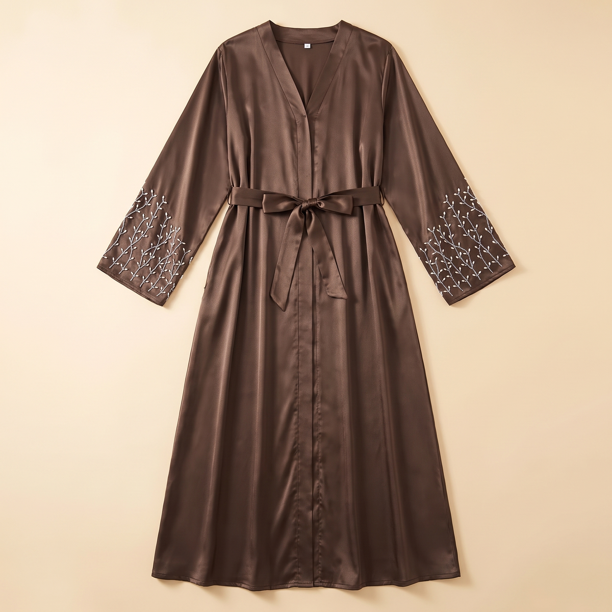 Ceyda Beaded Open Abaya in Coffee