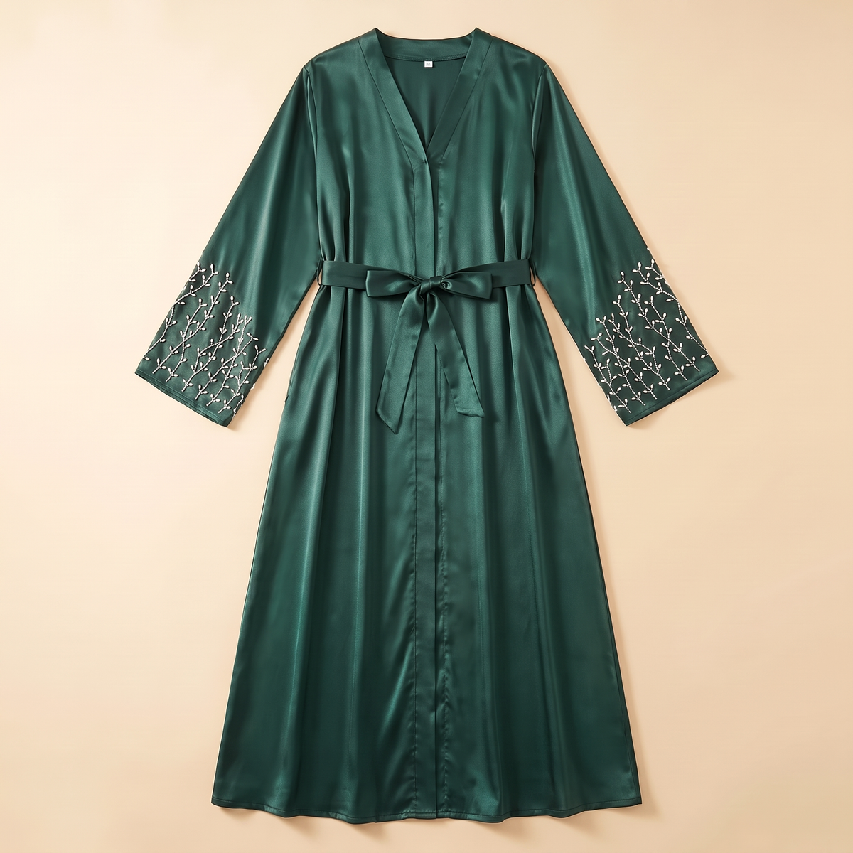 Ceyda Beaded Open Abaya in Green