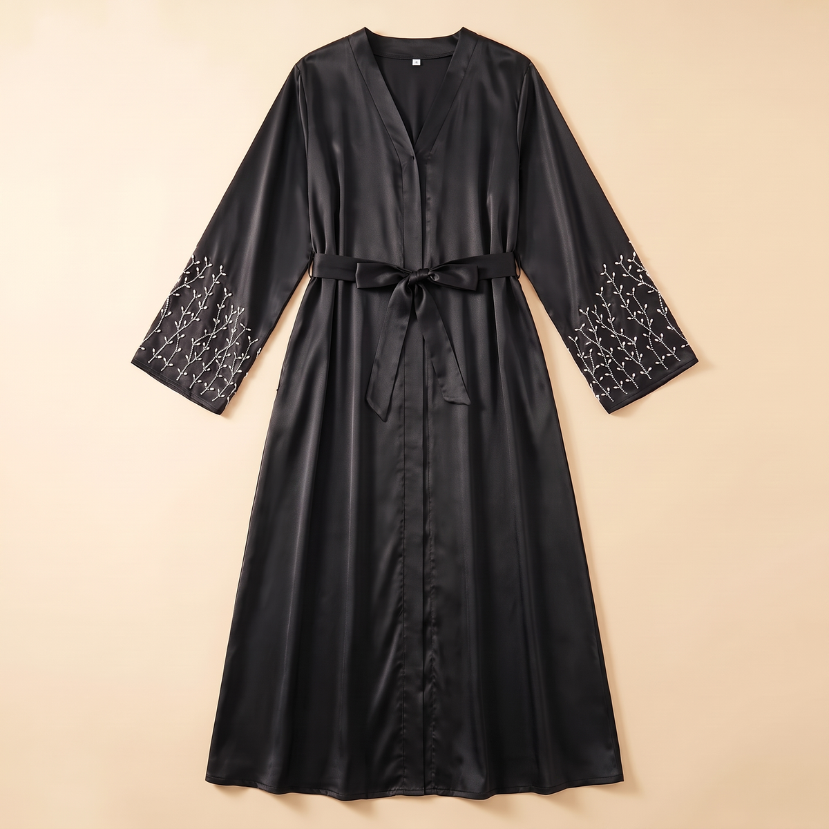 Ceyda Beaded Open Abaya in Black