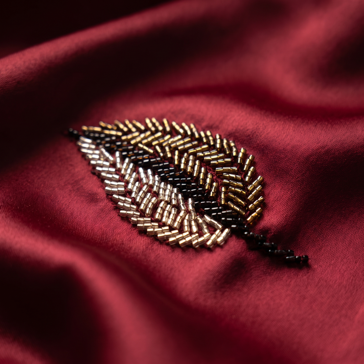 Elif Embroidered Satin Open Abaya — beaded leaf detail