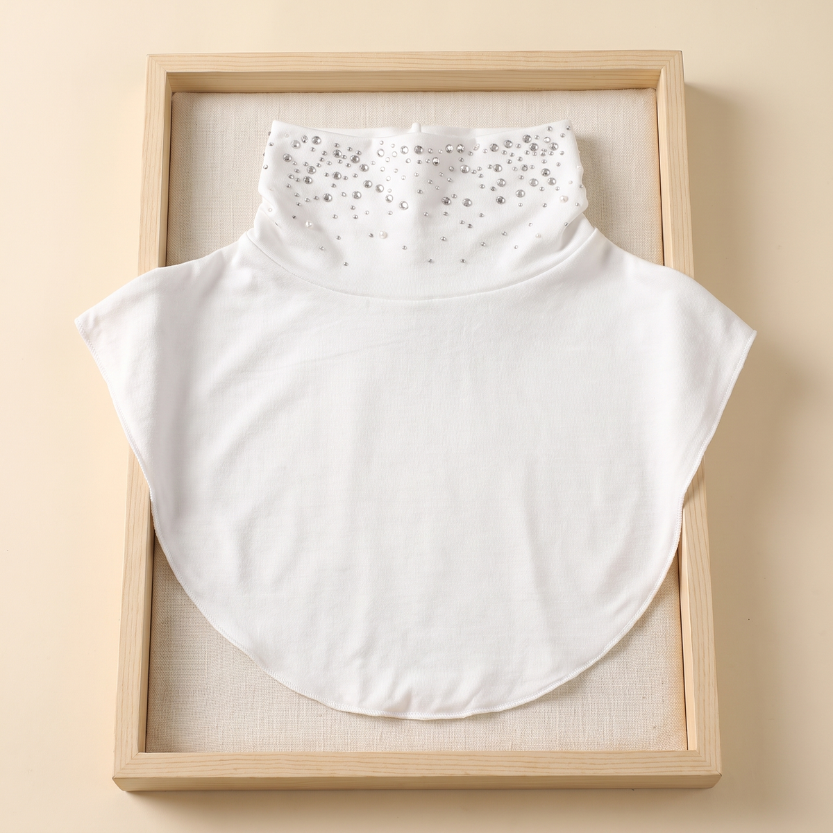 Detachable High-Neck Collar in White Crystal