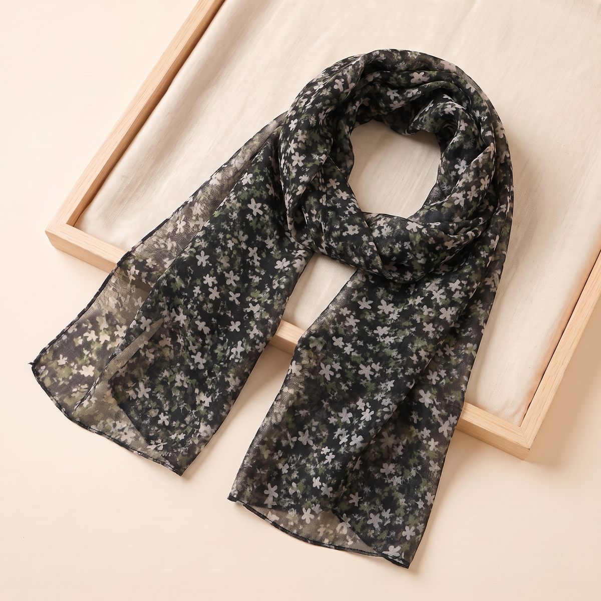 Ditsy Floral Print Hijab Shawl in Black Mini Floral