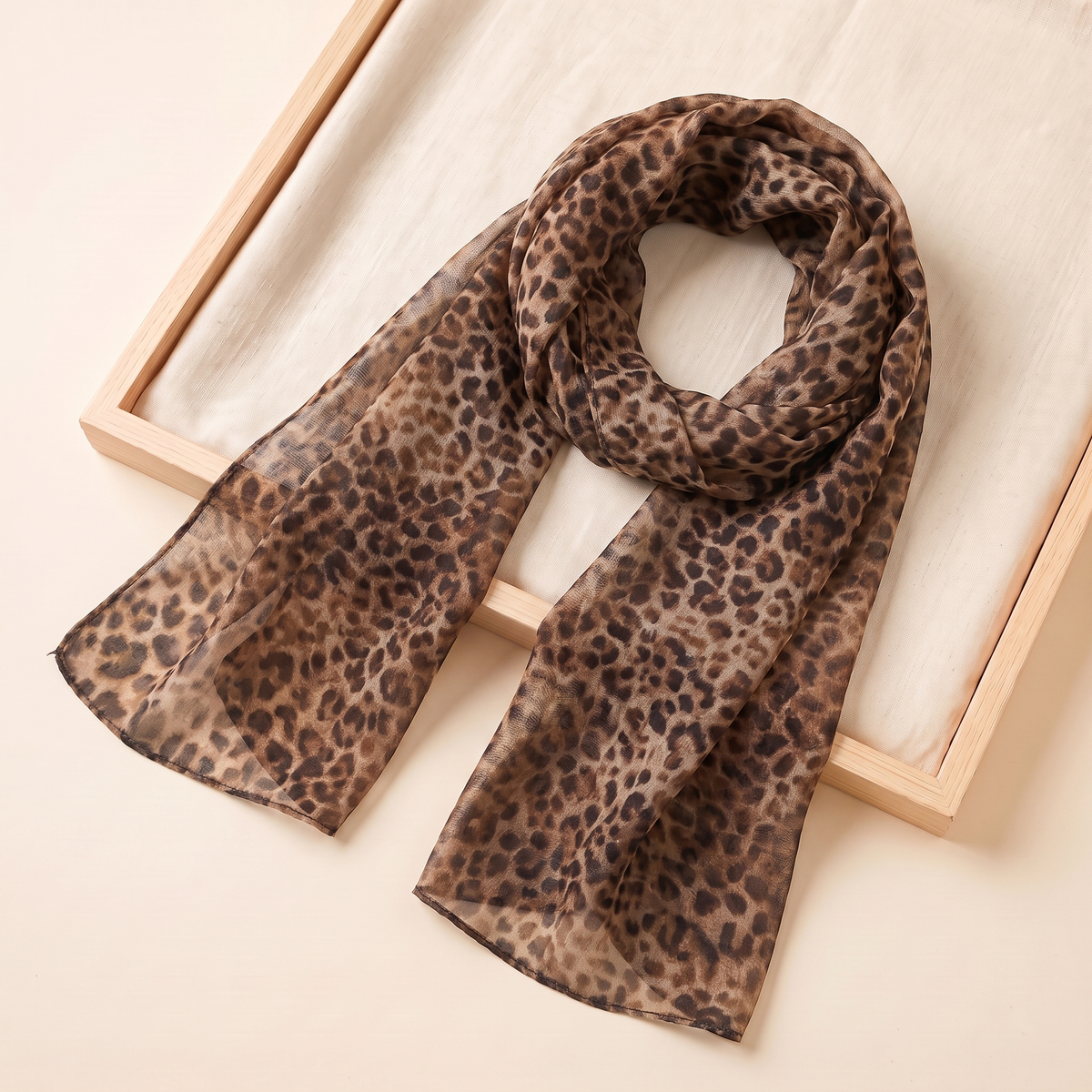 Ditsy Floral Print Hijab Shawl in Brown Leopard
