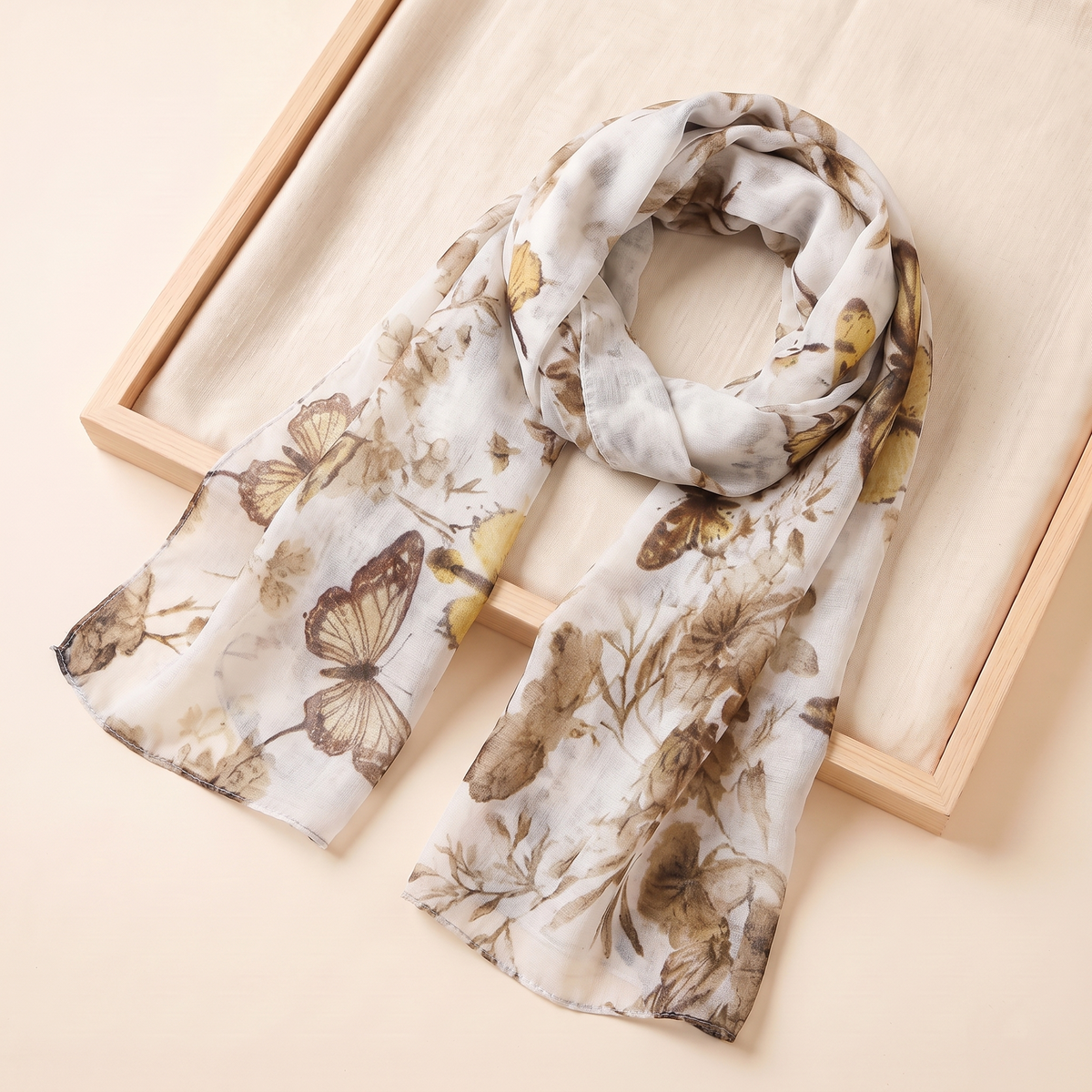 Ditsy Floral Print Hijab Shawl in Gold Leaf