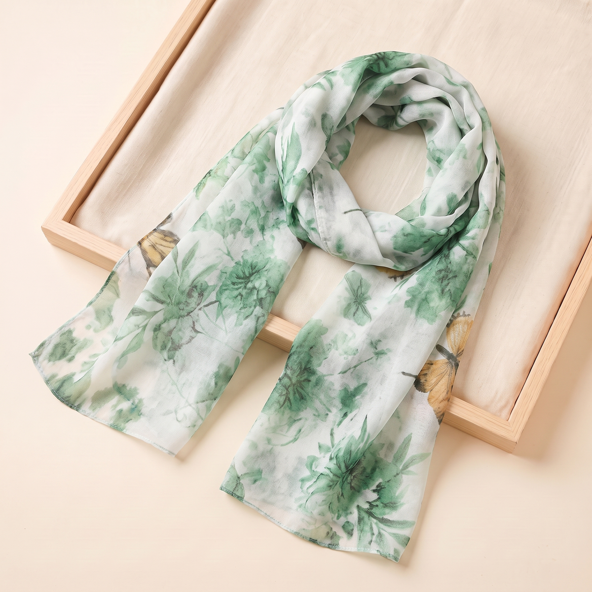 Ditsy Floral Print Hijab Shawl in Green Floral