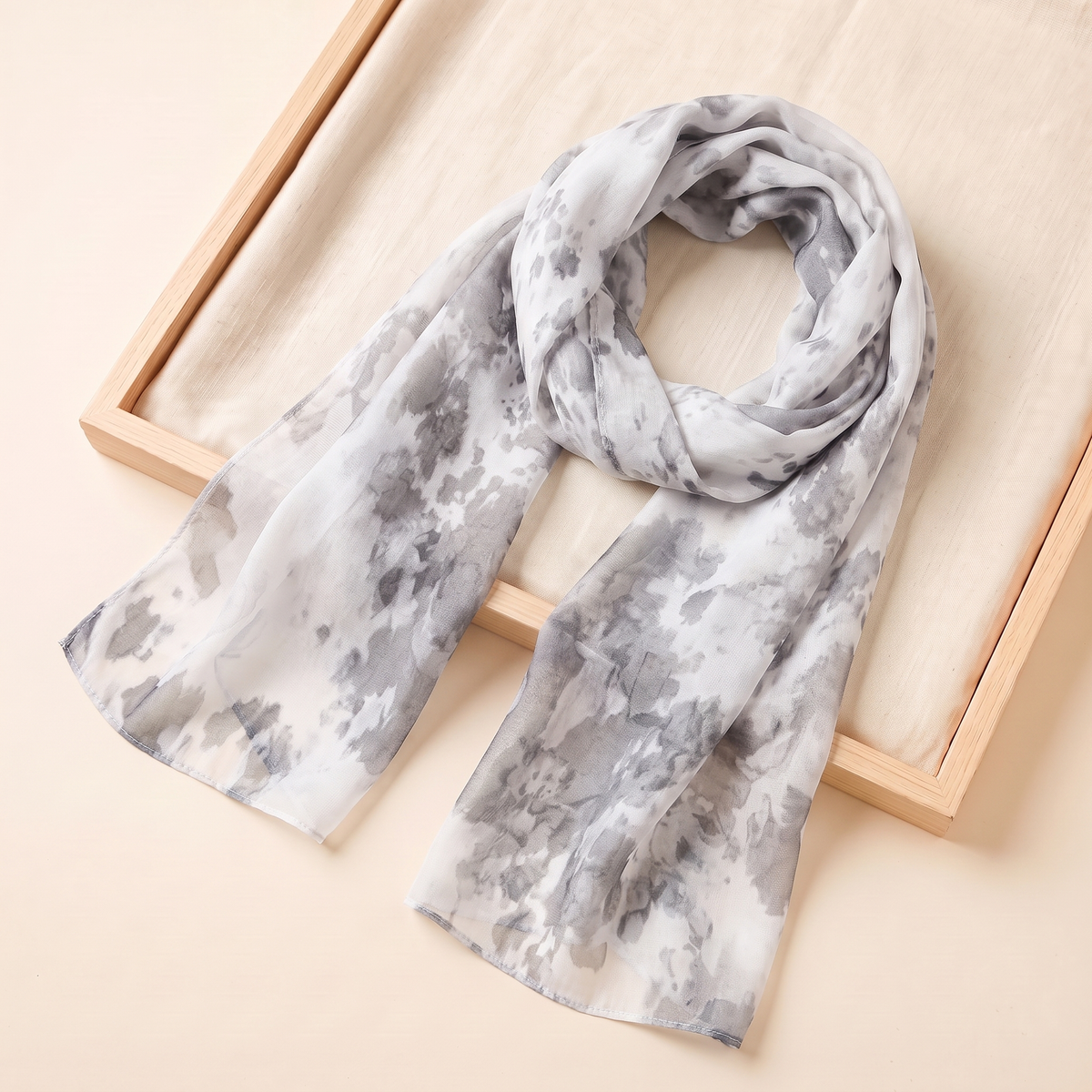 Ditsy Floral Print Hijab Shawl in Grey Watercolour Floral