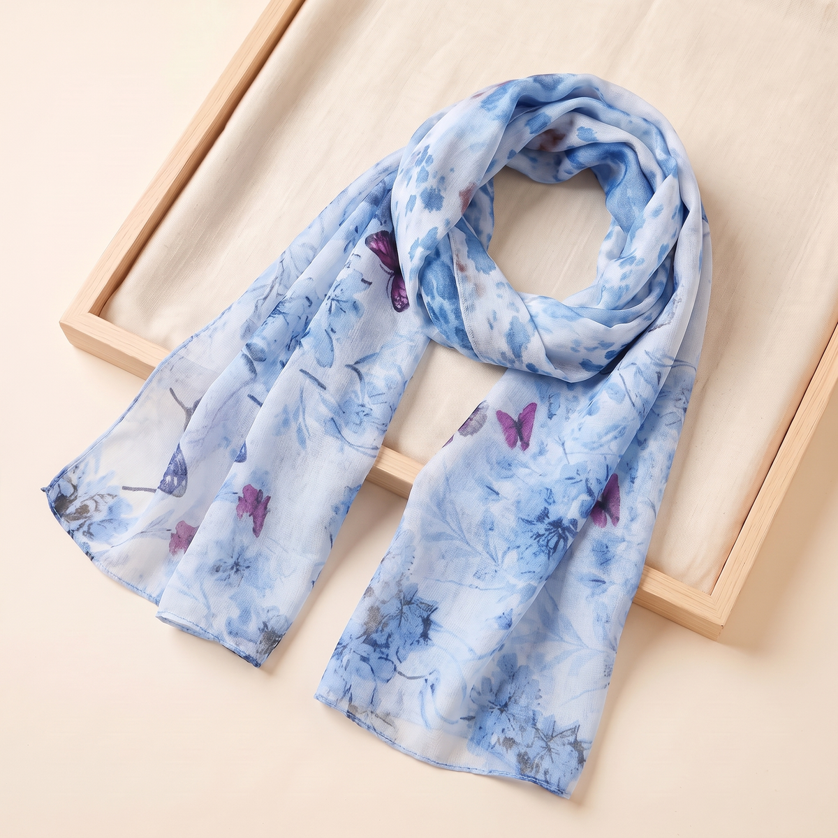 Ditsy Floral Print Hijab Shawl in Blue Floral