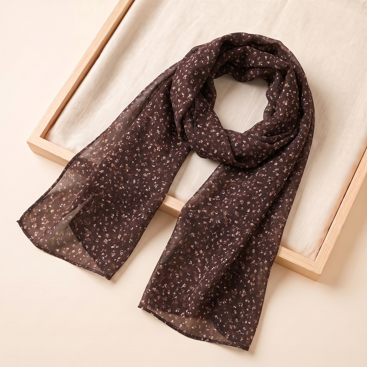 Ditsy Floral Print Hijab Shawl in Chocolate Ditsy