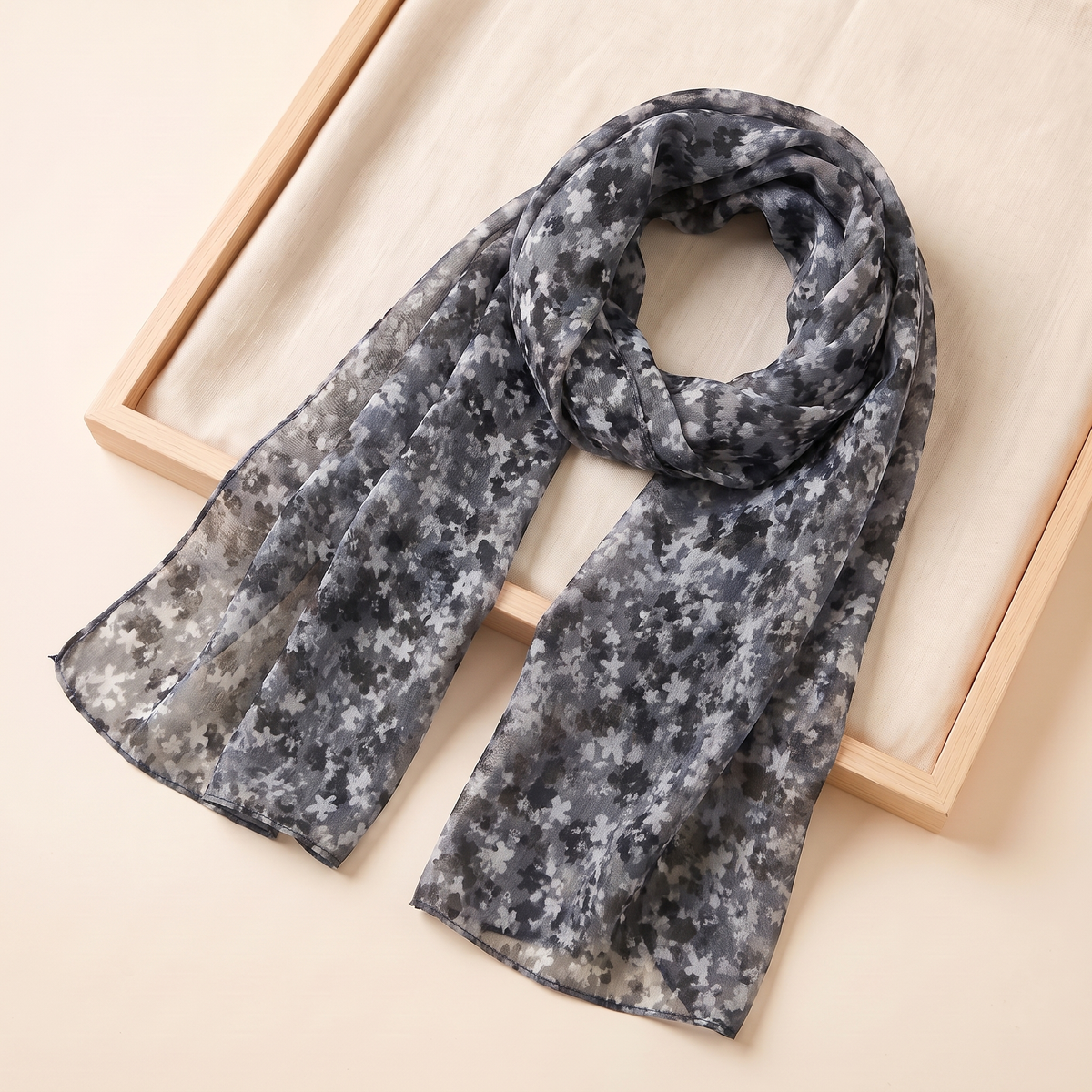 Ditsy Floral Print Hijab Shawl in Charcoal Floral