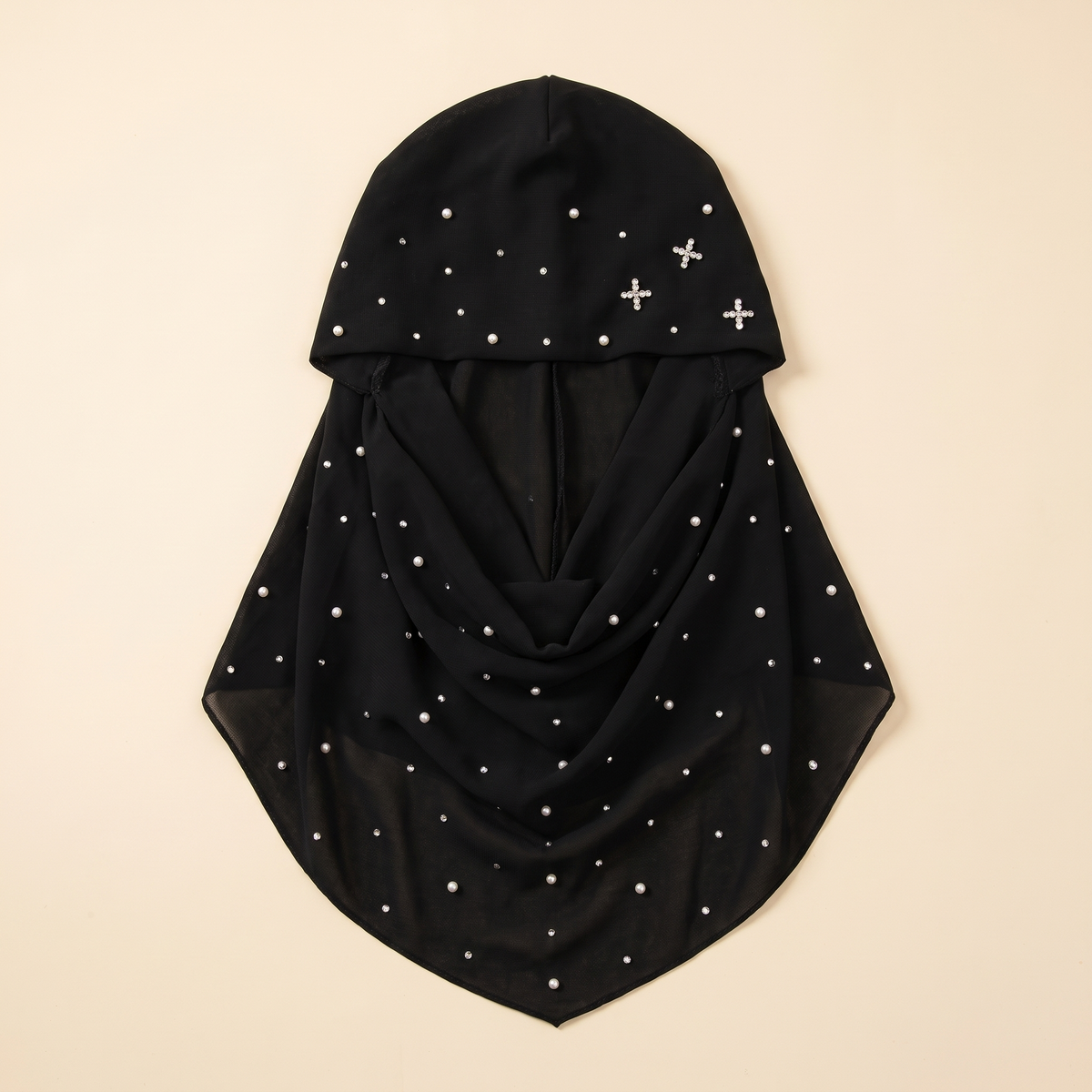 Embellished Slip-On Instant Hijab in Black Dot