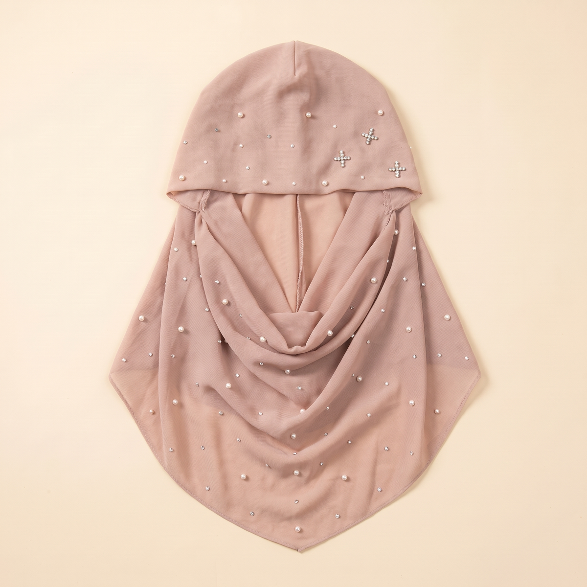 Embellished Slip-On Instant Hijab in Nude Dot