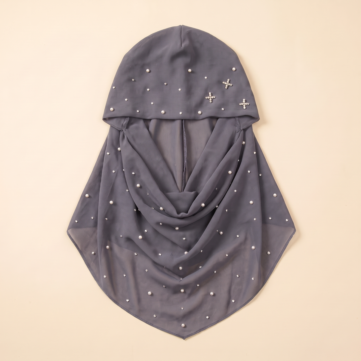Embellished Slip-On Instant Hijab in Grey Dot