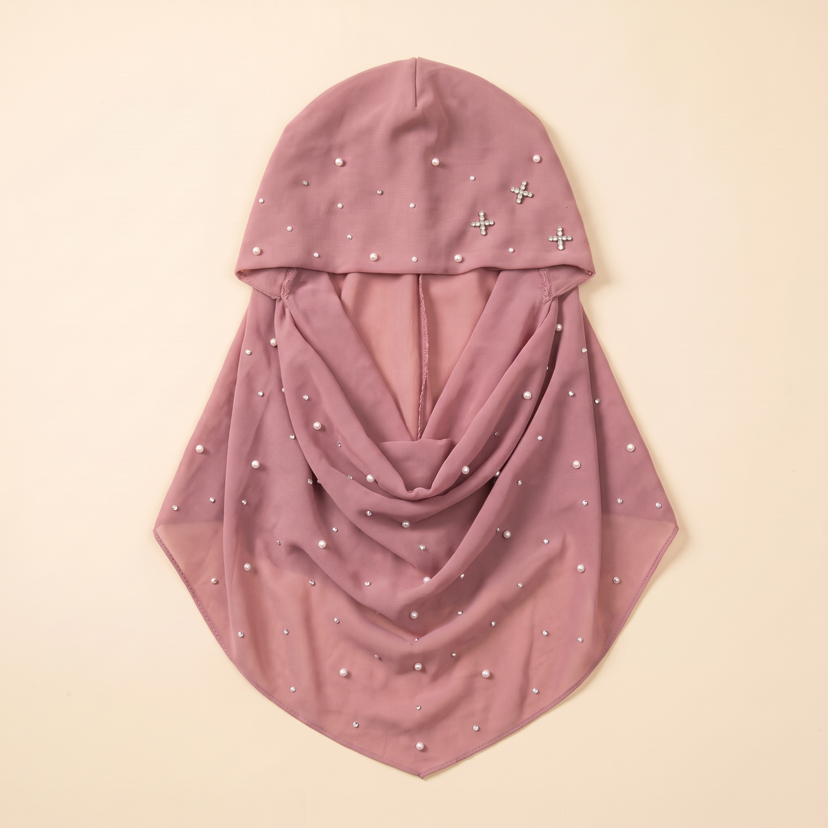 Embellished Slip-On Instant Hijab in Dusty Pink Dot