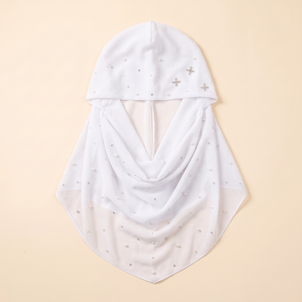 Embellished Slip-On Instant Hijab in White Dot