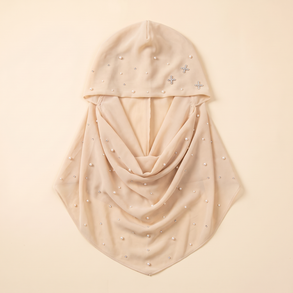 Embellished Slip-On Instant Hijab in Champagne Dot