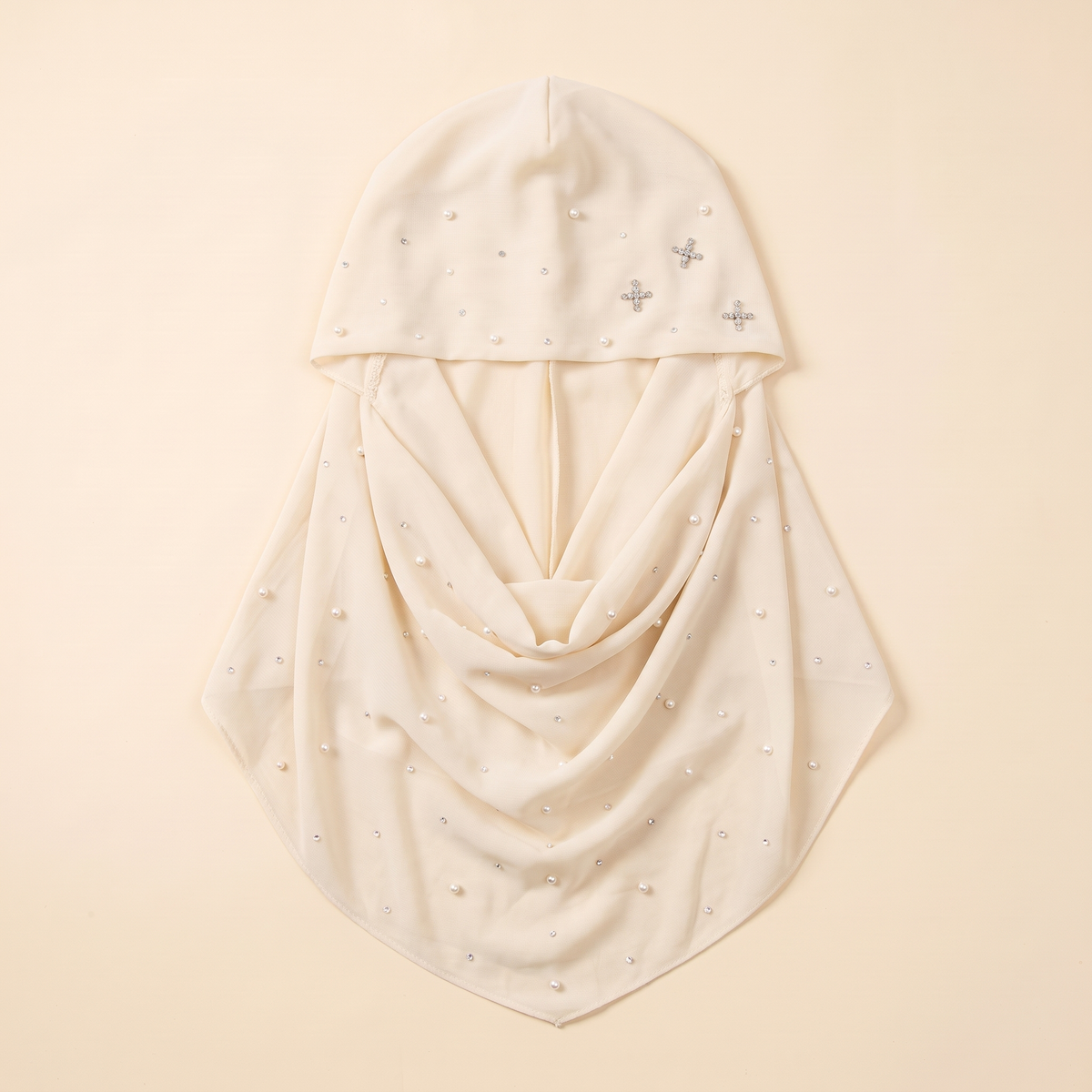 Embellished Slip-On Instant Hijab in Ivory Dot
