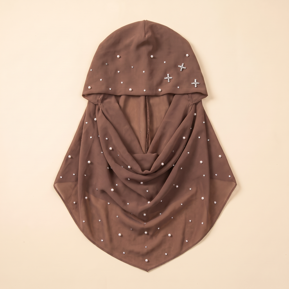 Embellished Slip-On Instant Hijab in Mocha Dot