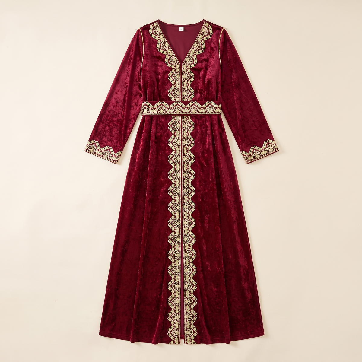 Farah Embroidered Velvet Abaya – Wine Red
