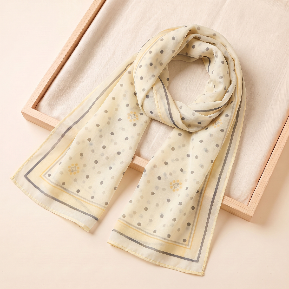 Everyday Printed Hijab Shawl – Cream Dot