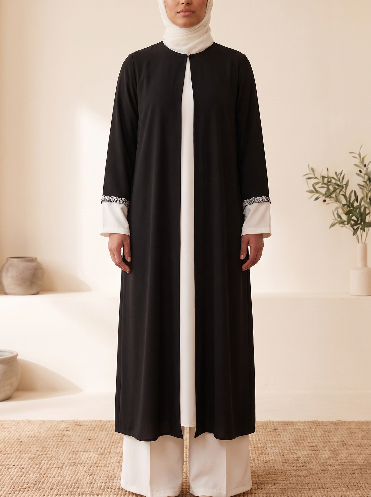 Everyday Kimono Open Abaya – Black, on model