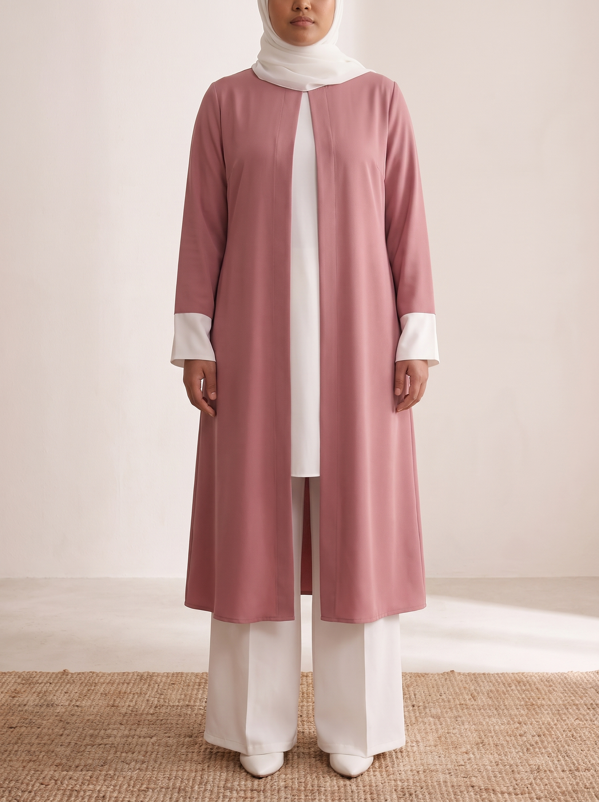 Everyday Kimono Open Abaya – Pink, on model