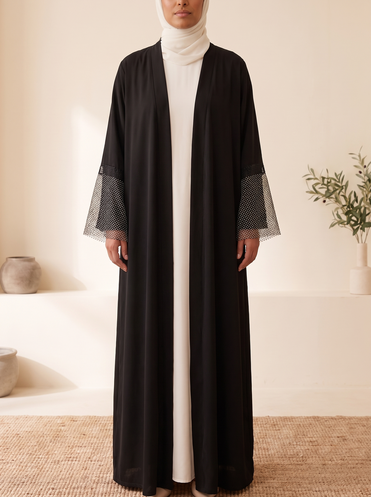 Flared Sleeve Abaya in Black – on model