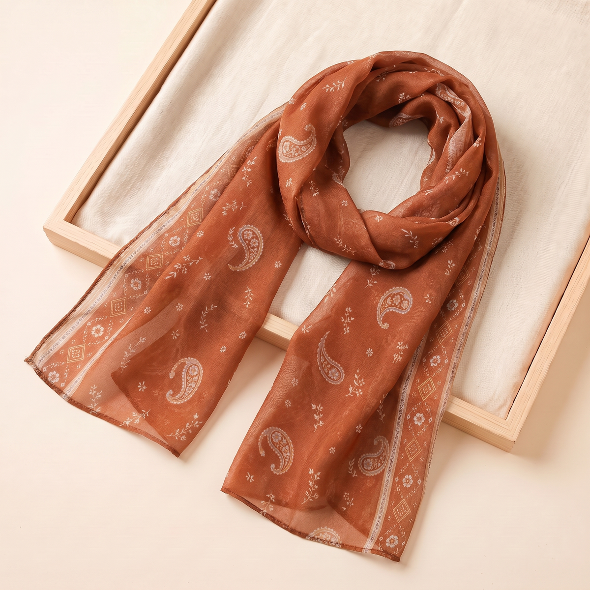 Everyday Printed Hijab Shawl – Rust Paisley