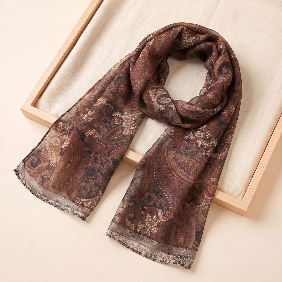 Everyday Printed Hijab Shawl – Mocha Paisley