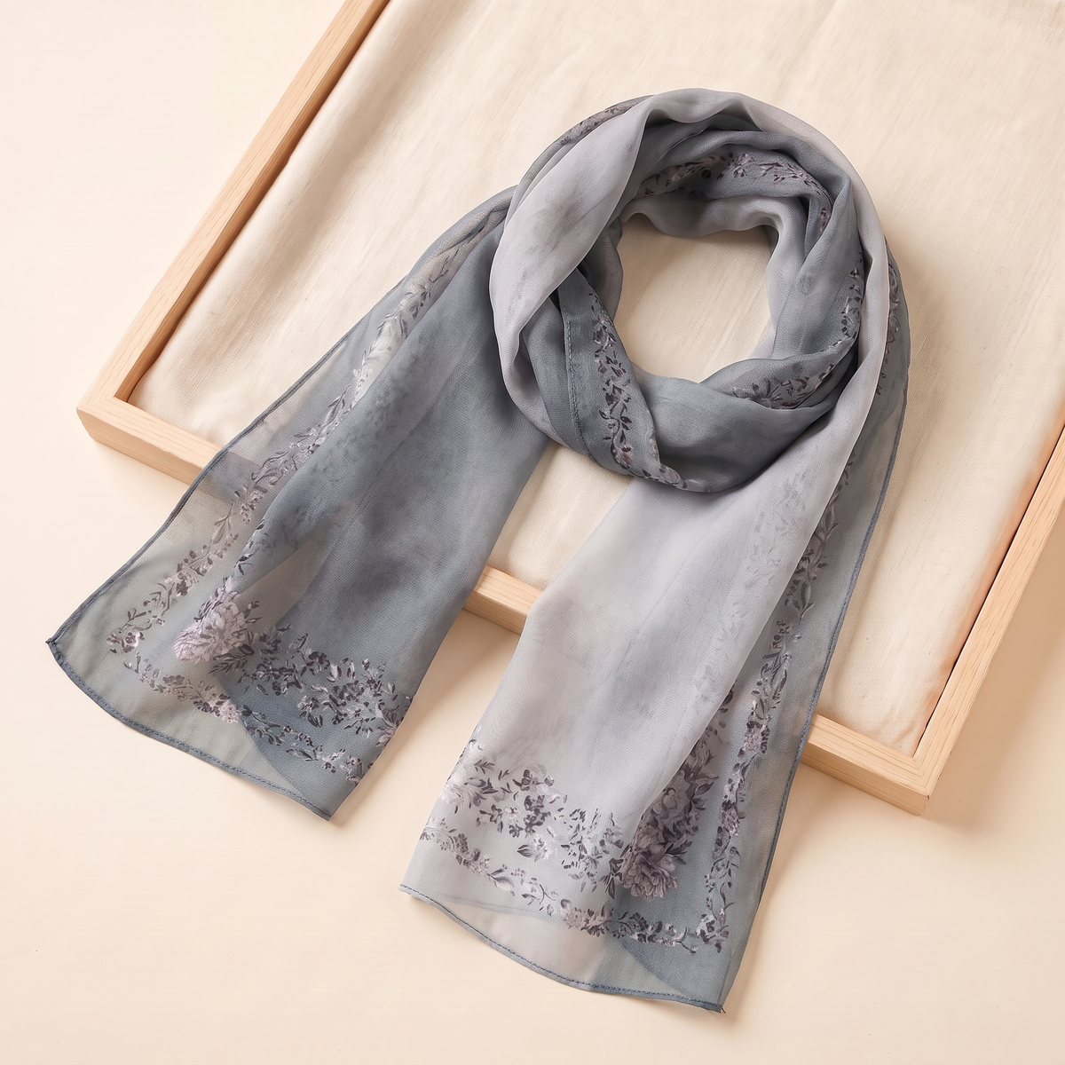 Floral Print Georgette Hijab – Grey Floral