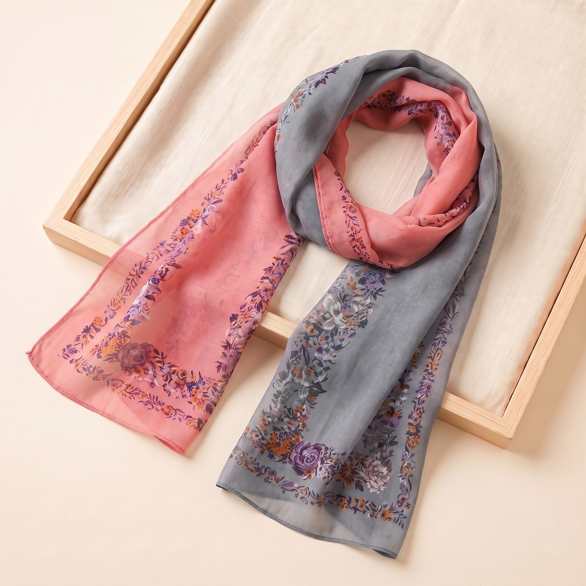 Floral Print Georgette Hijab – Coral Floral