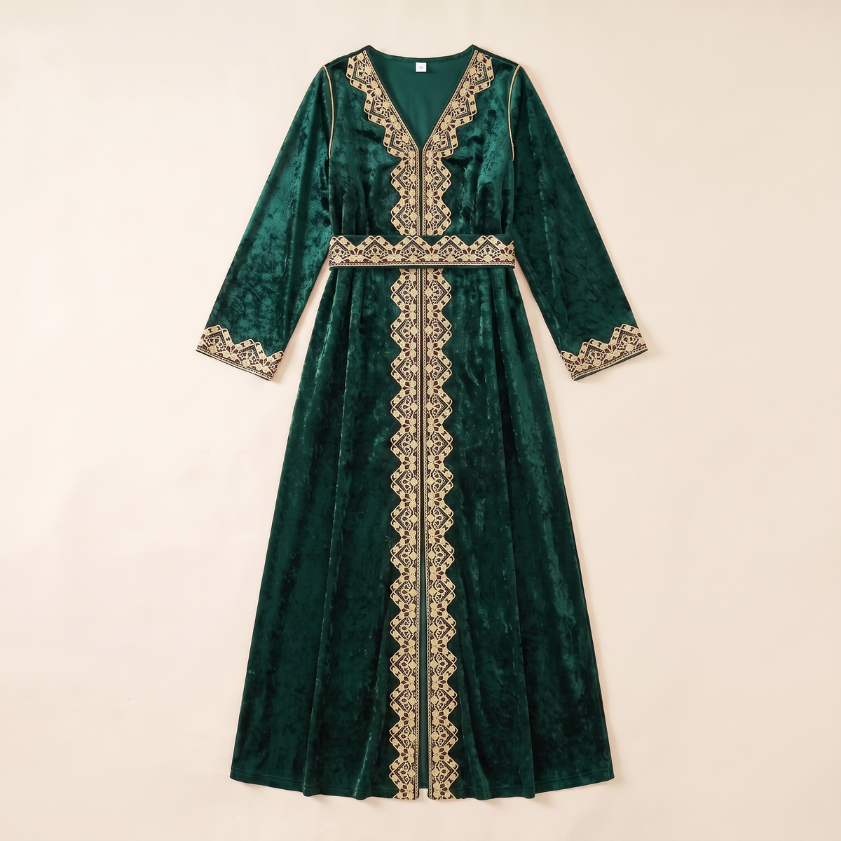 Farah Embroidered Velvet Abaya – Green