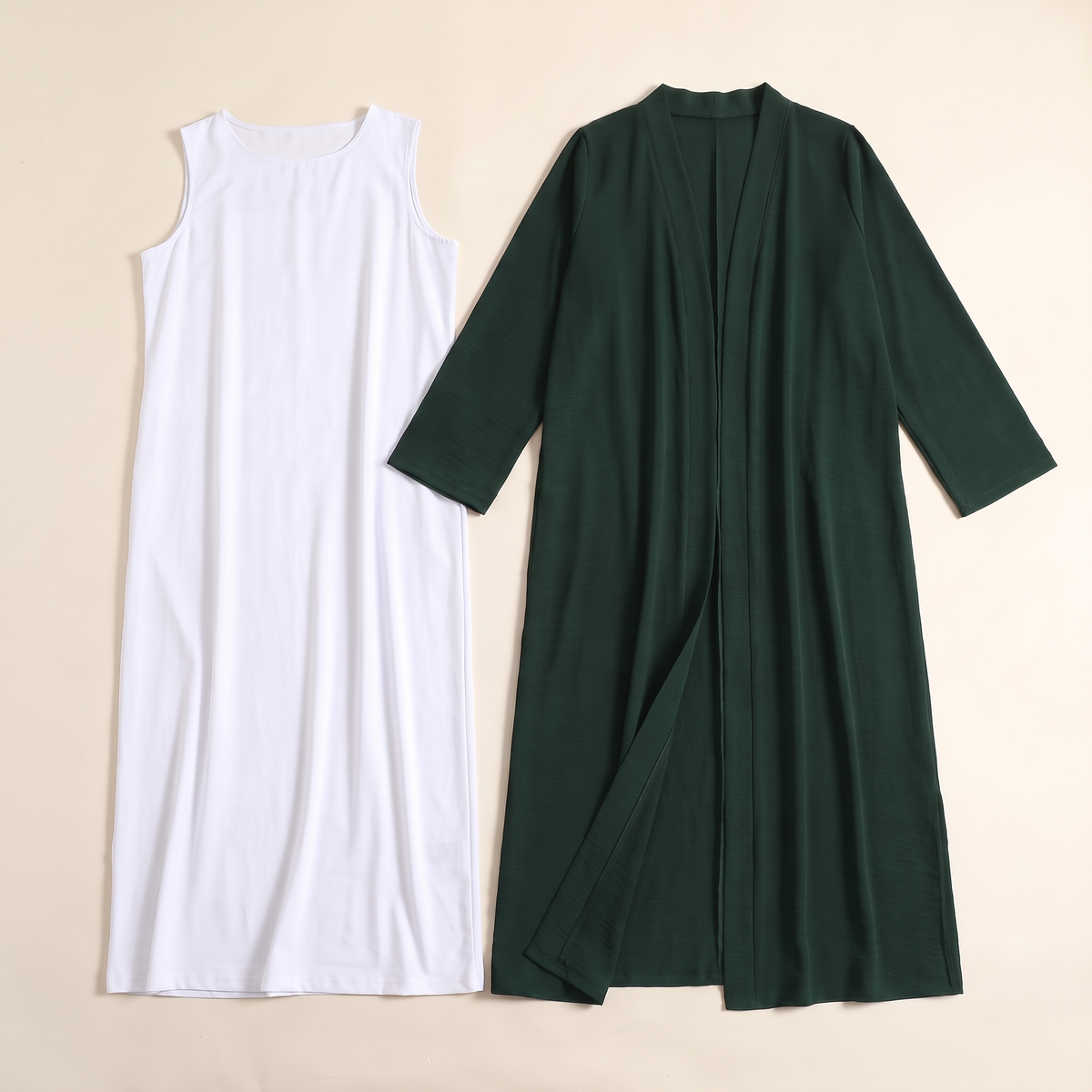 Everyday Two-Piece Open Abaya Set – Dark Green
