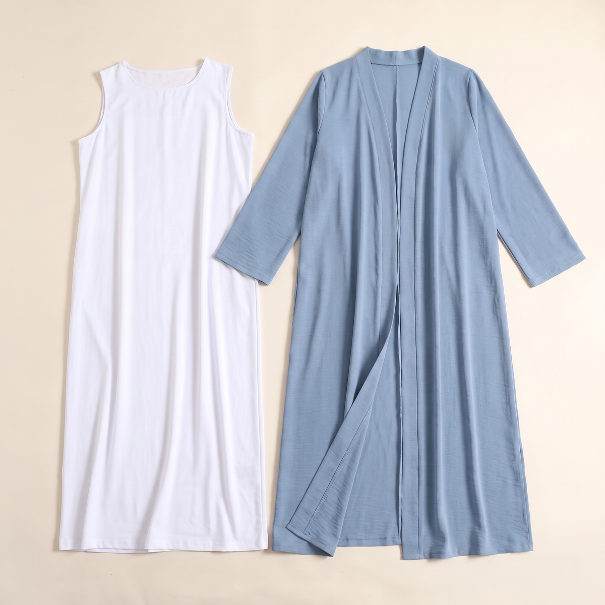 Everyday Two-Piece Open Abaya Set – Blue