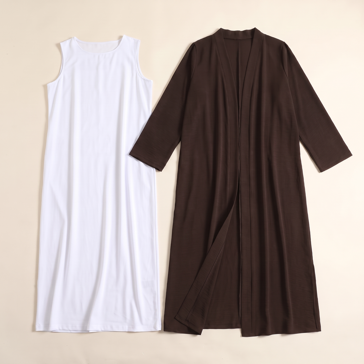 Everyday Two-Piece Open Abaya Set – Dark Coffee