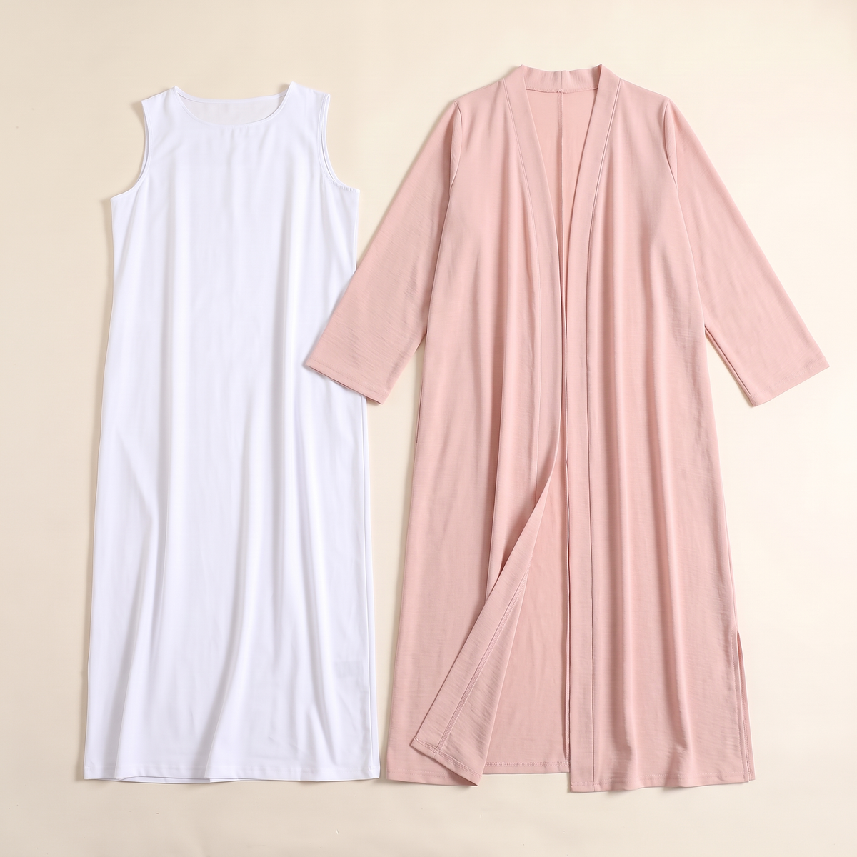 Everyday Two-Piece Open Abaya Set – Pink