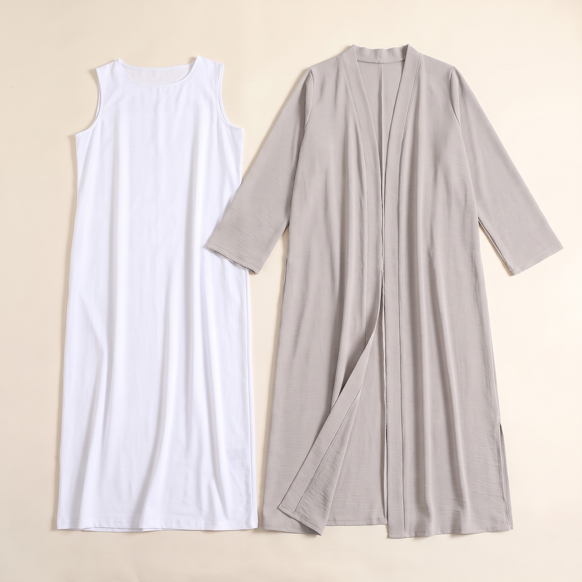 Everyday Two-Piece Open Abaya Set – Grey